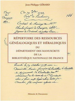REPERTOIRE DES RESSOURCES GENEALOGIQUES ET HERALDIQUE du département des manuscrits de la bibliothèque nationale de France